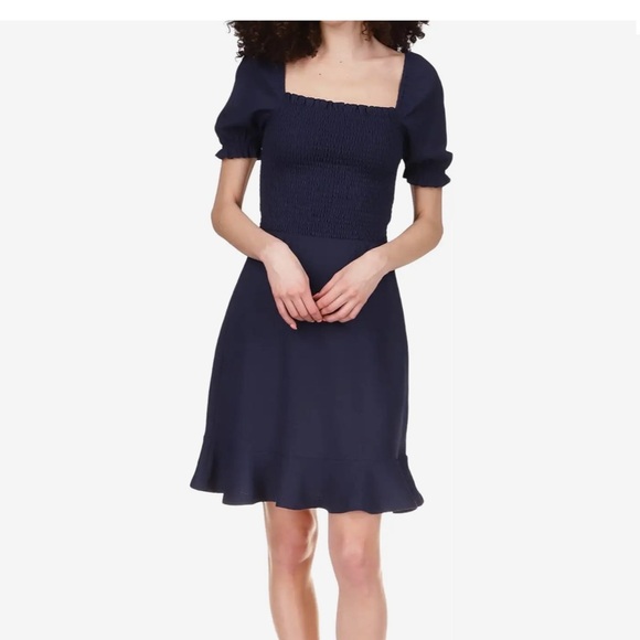 MICHAEL Michael Kors Blue Smocked Mini Short Sleeve Dress Size large - Picture 1 of 6